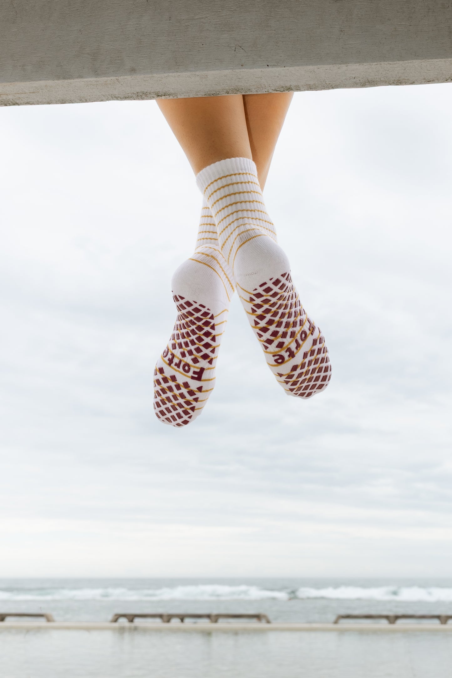 Latte Stripe Grip Sock