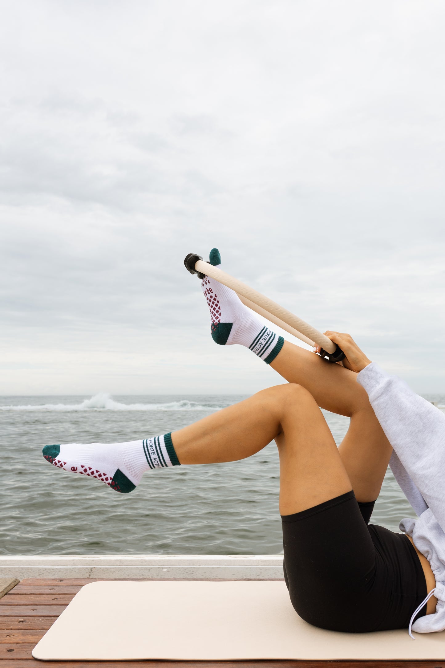 Teal Stripe Grip Sock